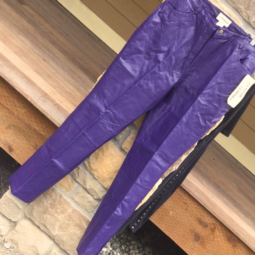 Purple leather pants disco retro chic cowgirl boho festival western concert - Picture 1 of 9
